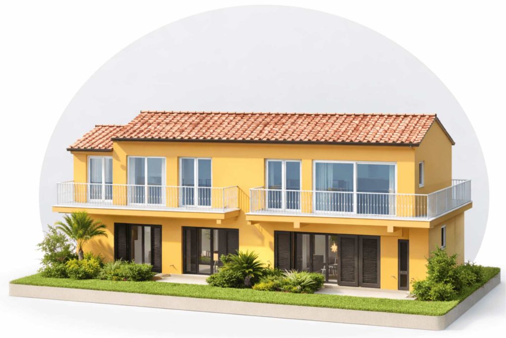 Rendering edificio residenziale moderno ispirato a realizzazioni Bh Costruzioni