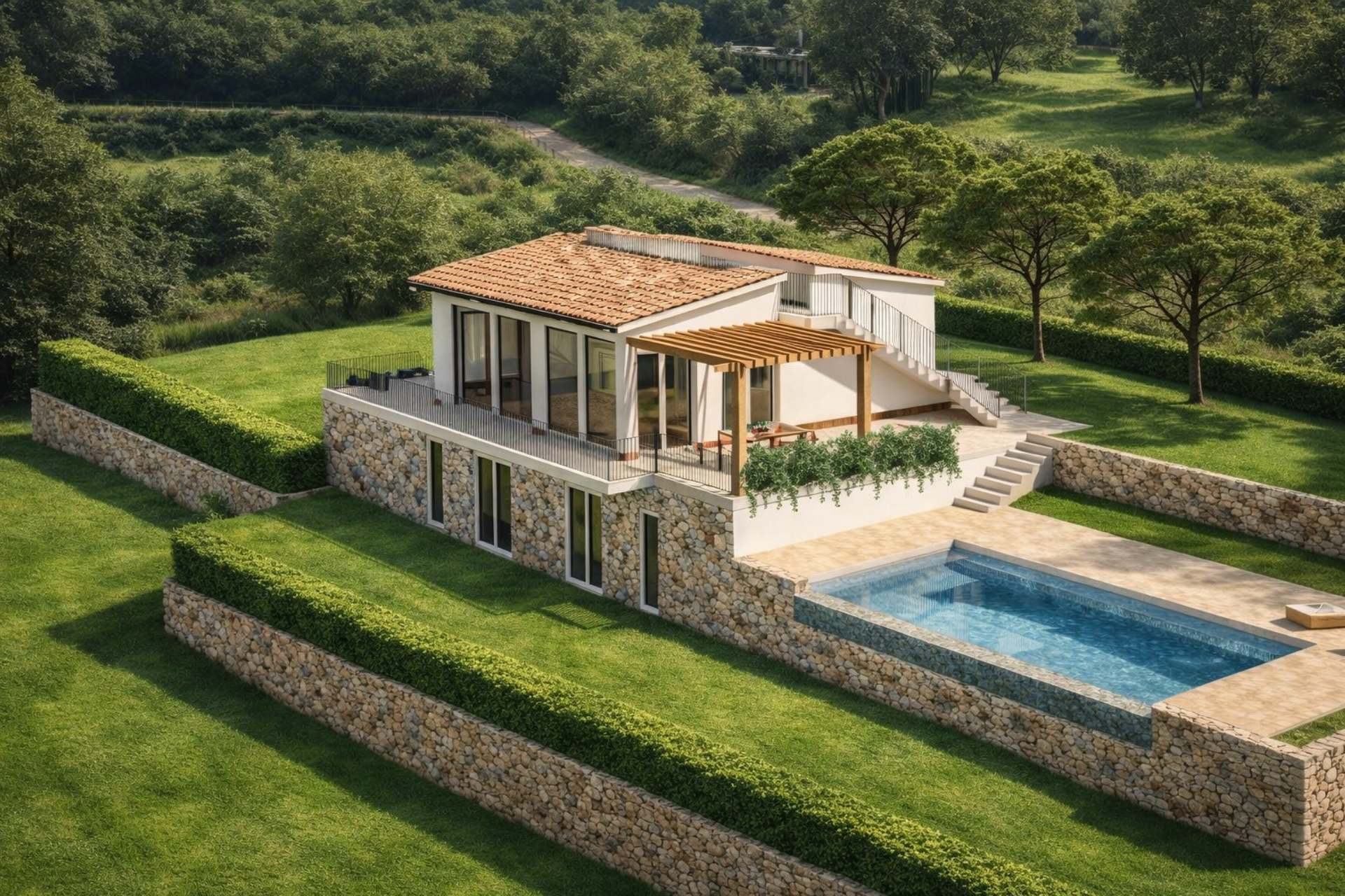 Rendering ville residenziali immerse nel verde ispirate a progetti a Capoliveri